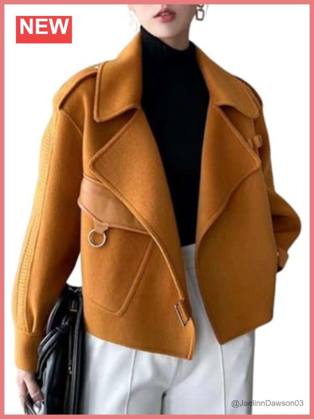 Cropped Wool Pea Coat Notch Lapel Open Front Business Casual